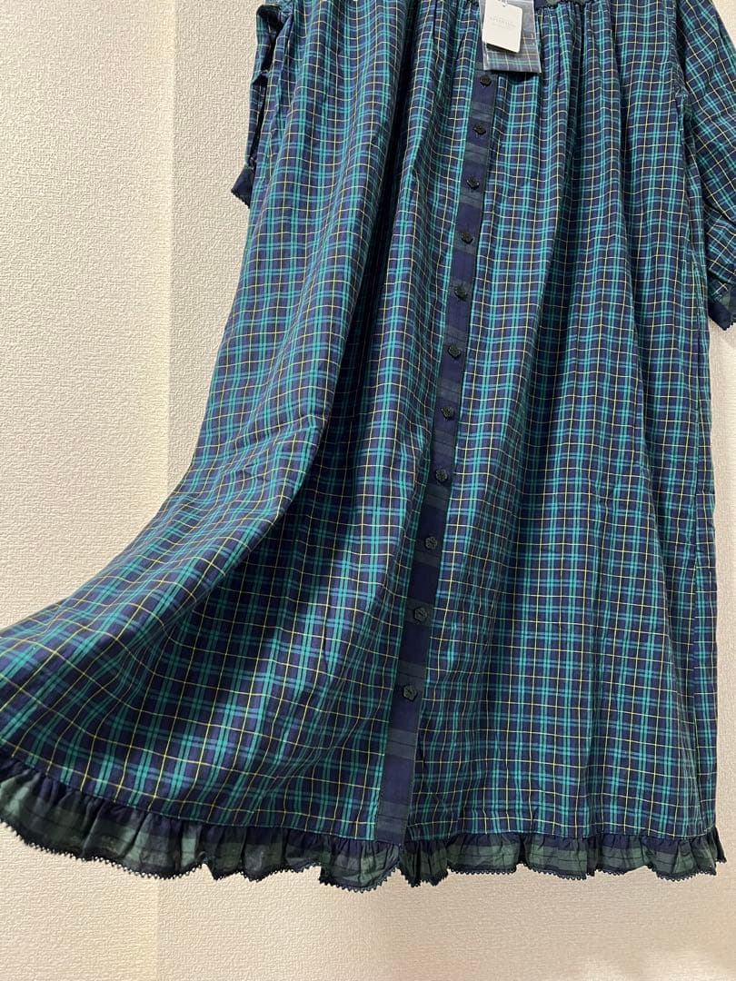 PINK HOUSE ロングワンピース チェック ピコフリル 半袖