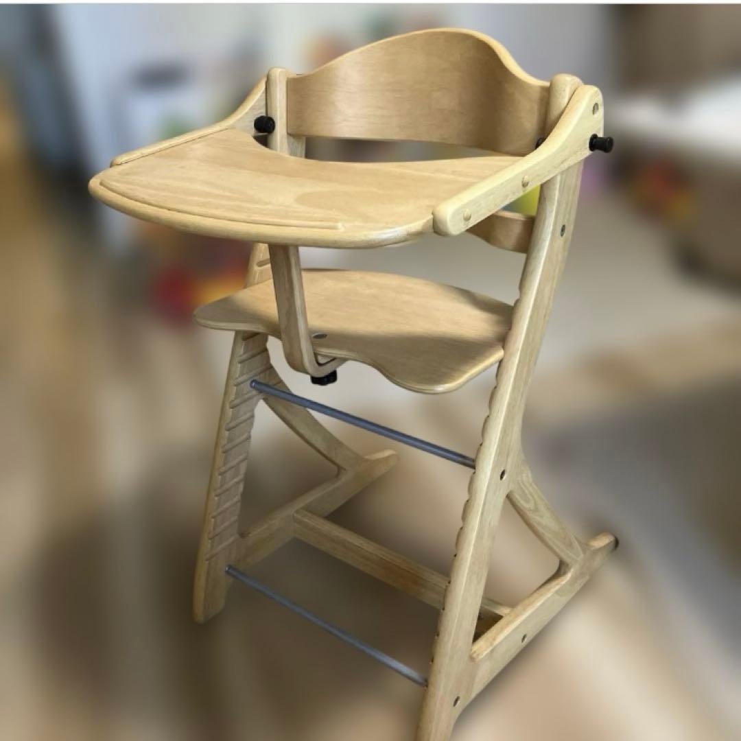 木製ハイチェア 調整可能テーブル付き　大和屋