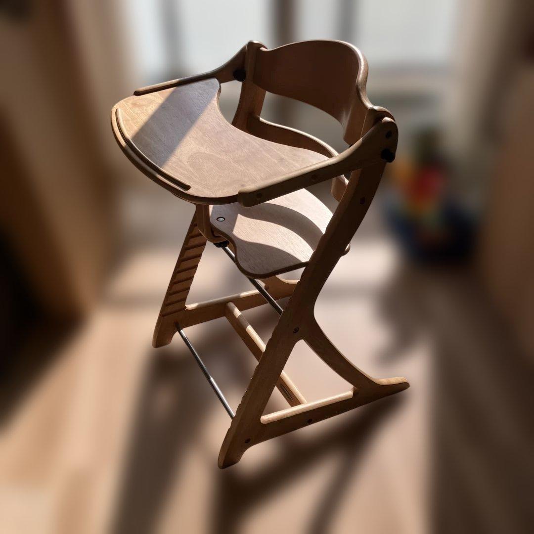 木製ハイチェア 調整可能テーブル付き　大和屋