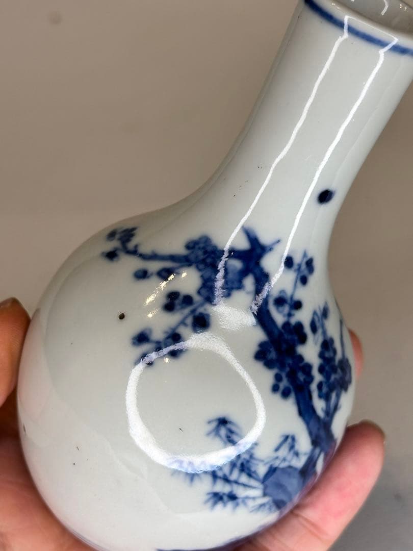 成化年製 底款 清時代 青花染付 小瓶 梅花文 中国古董品