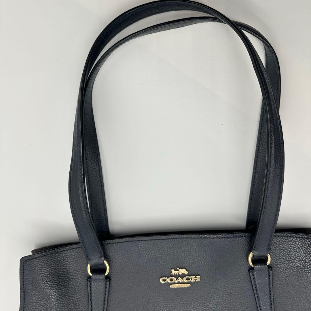 COACH テイタム レザートート ハンド　ビジネスバッグ　ネイビー