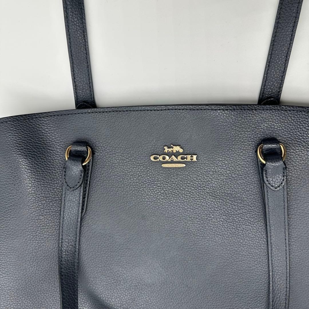COACH テイタム レザートート ハンド　ビジネスバッグ　ネイビー