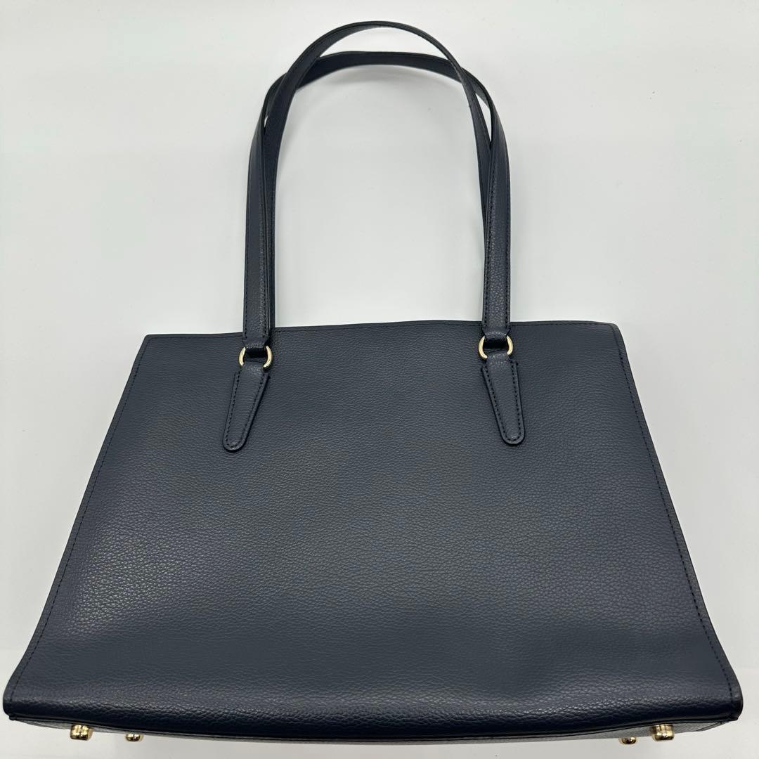 COACH テイタム レザートート ハンド　ビジネスバッグ　ネイビー