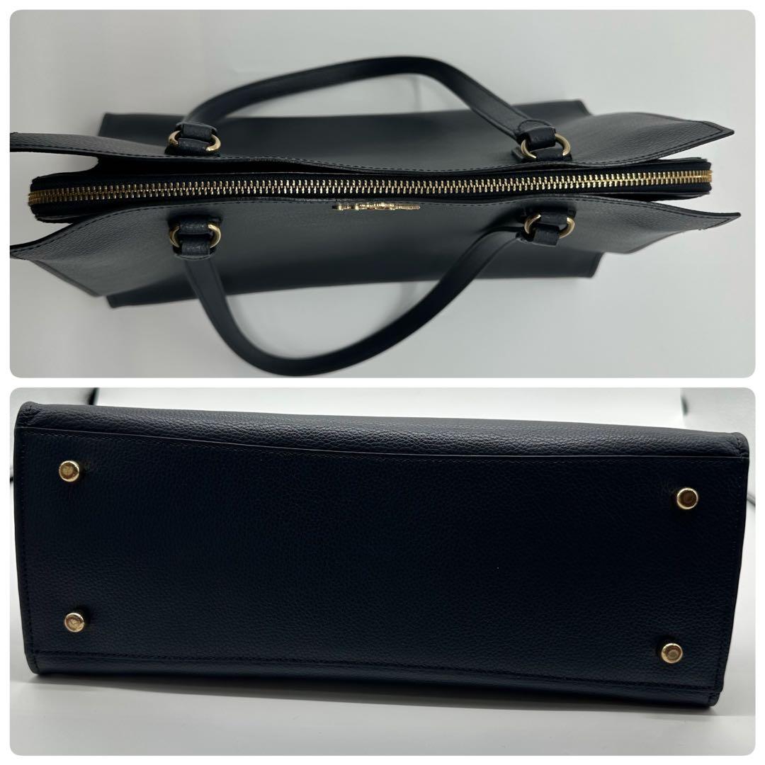 COACH テイタム レザートート ハンド　ビジネスバッグ　ネイビー