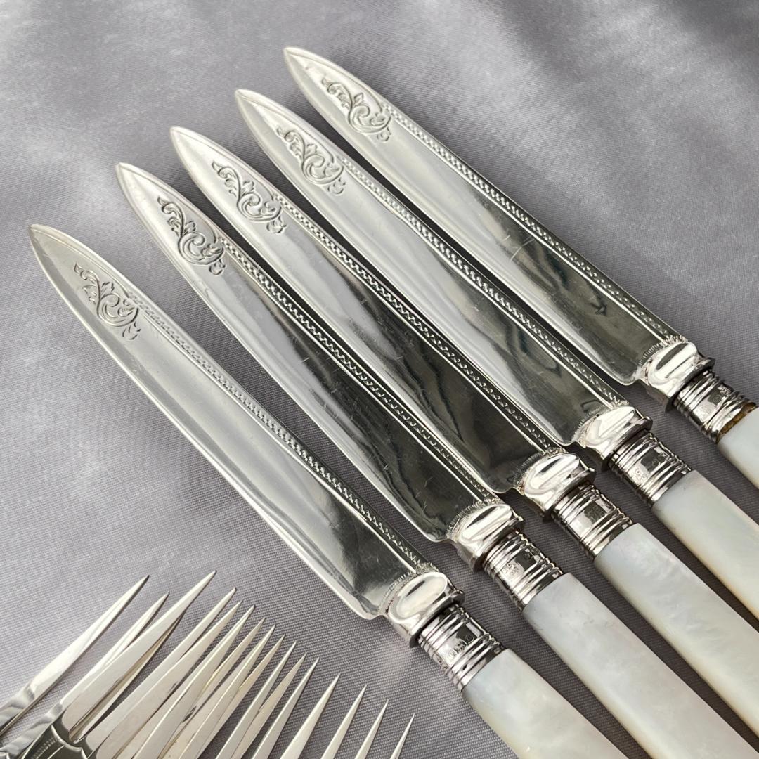 【英国 】【白蝶貝 / 純銀継手】ビクトリアン デザートセット10本 1921年