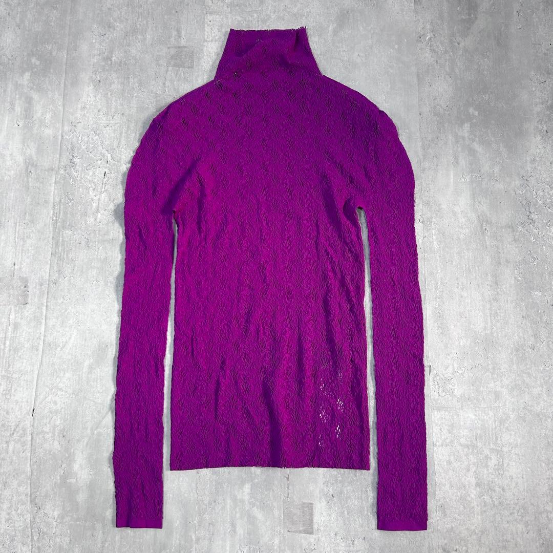 未使用級 M.&KYOKO タートルネック ラッセルレース 長袖 日本製 紫系