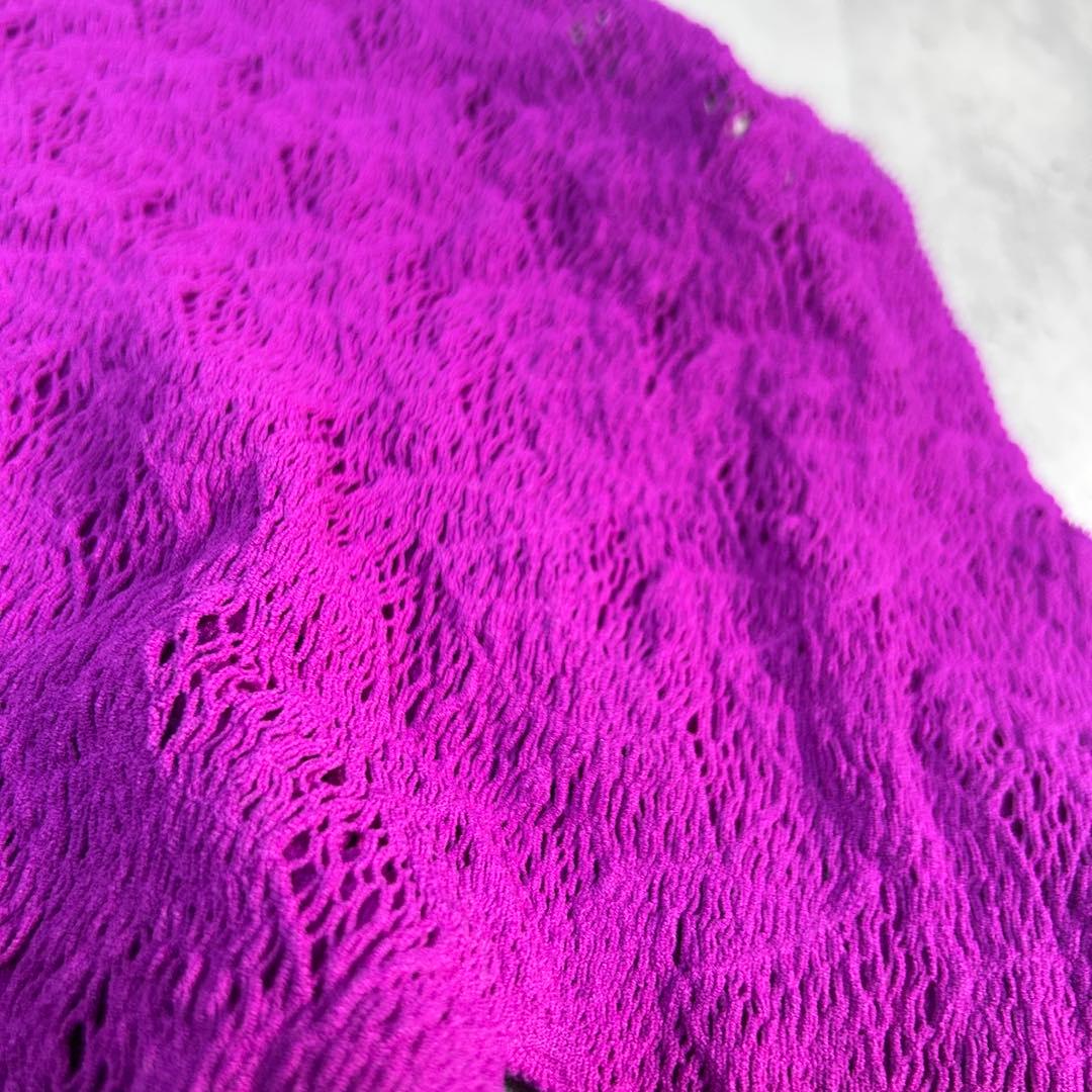 未使用級 M.&KYOKO タートルネック ラッセルレース 長袖 日本製 紫系