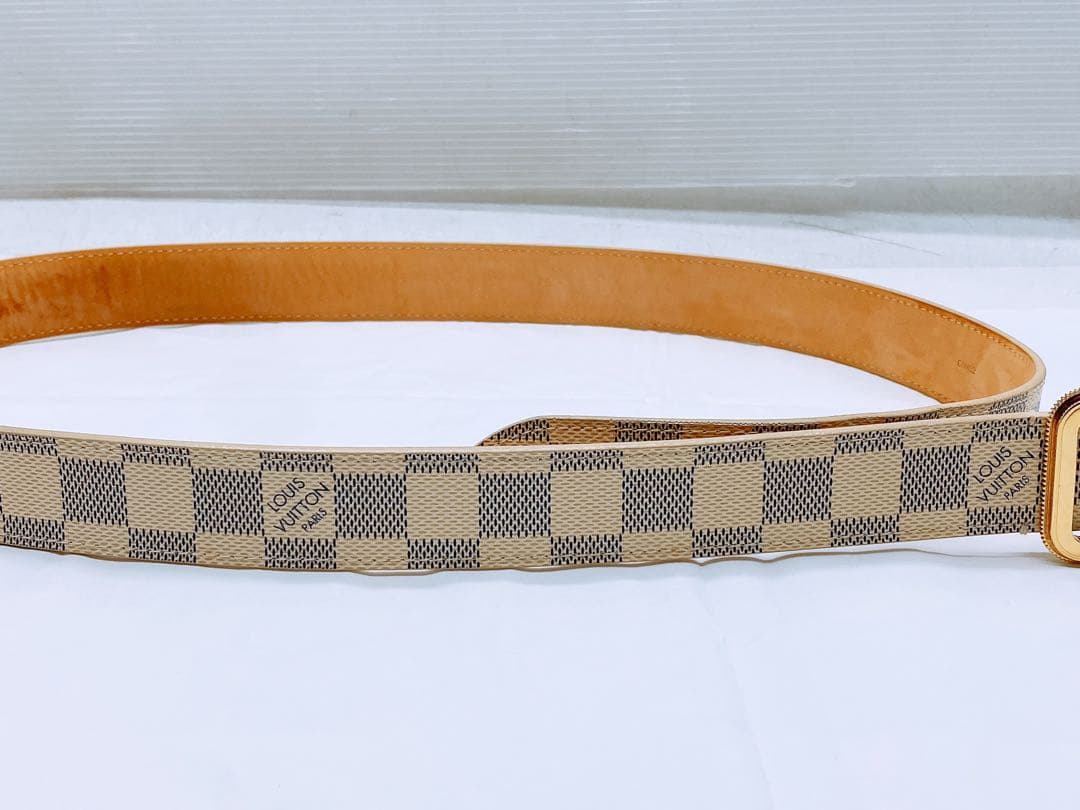 ヴィトン ベルト ダミエ アズール 95/38 白 M9730 サンチュール ①