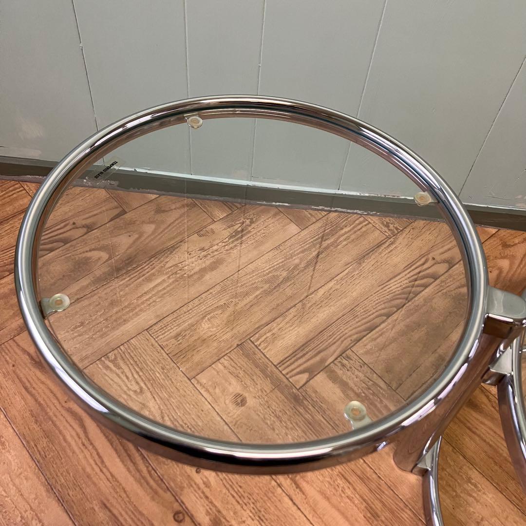 大人気❣️ミッドセンチュリー ラウンドテーブル　4段　強化ガラステーブル ✨