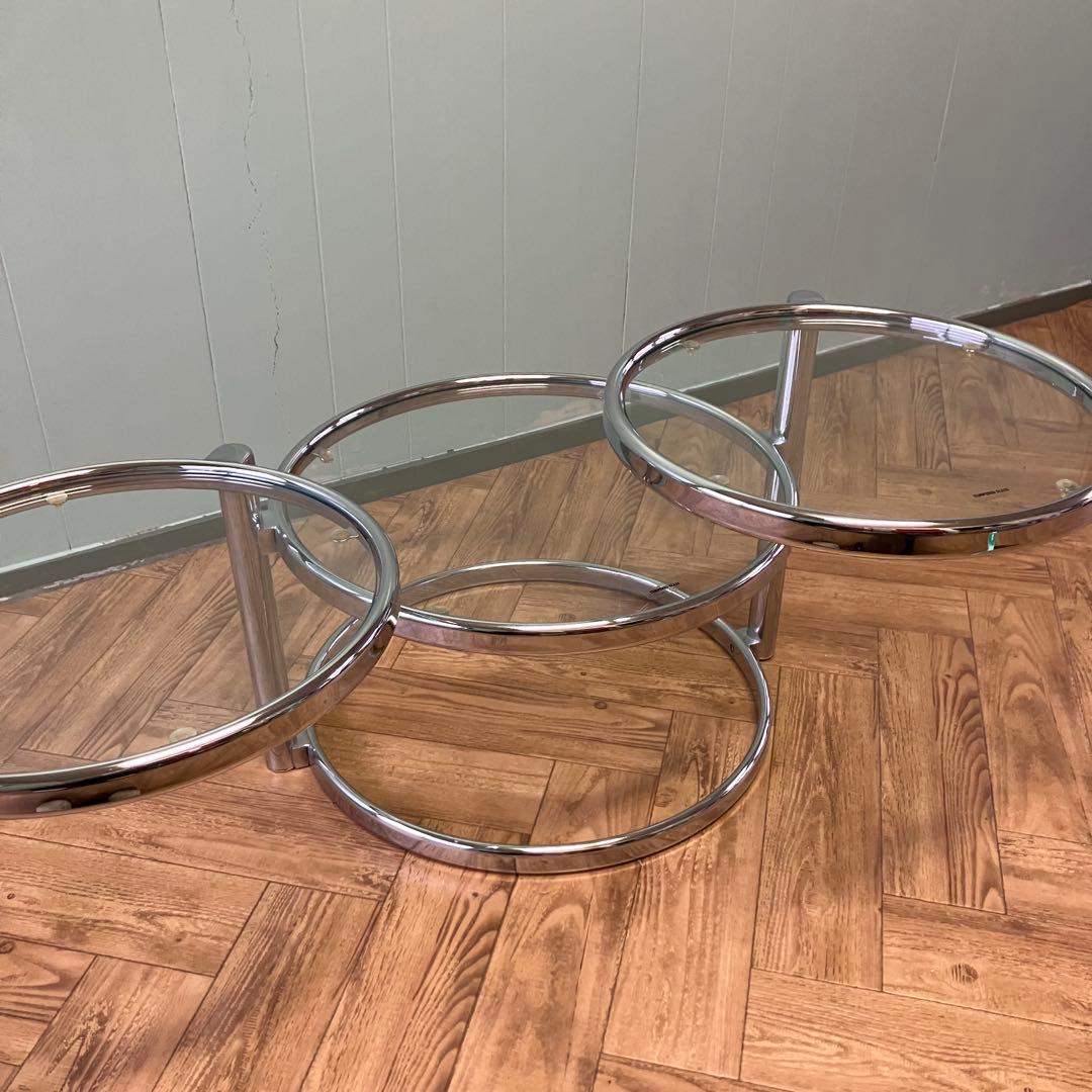 大人気❣️ミッドセンチュリー ラウンドテーブル　4段　強化ガラステーブル ✨
