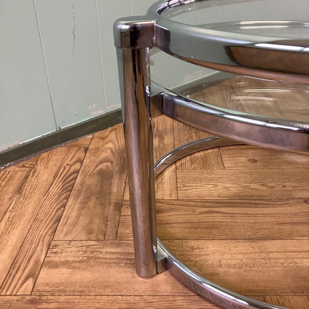 大人気❣️ミッドセンチュリー ラウンドテーブル　4段　強化ガラステーブル ✨