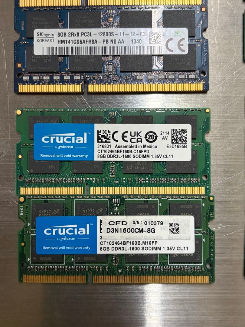 し*ん様 Micron他 メモリ 8GB 12枚 計96GB DDR3L ノート