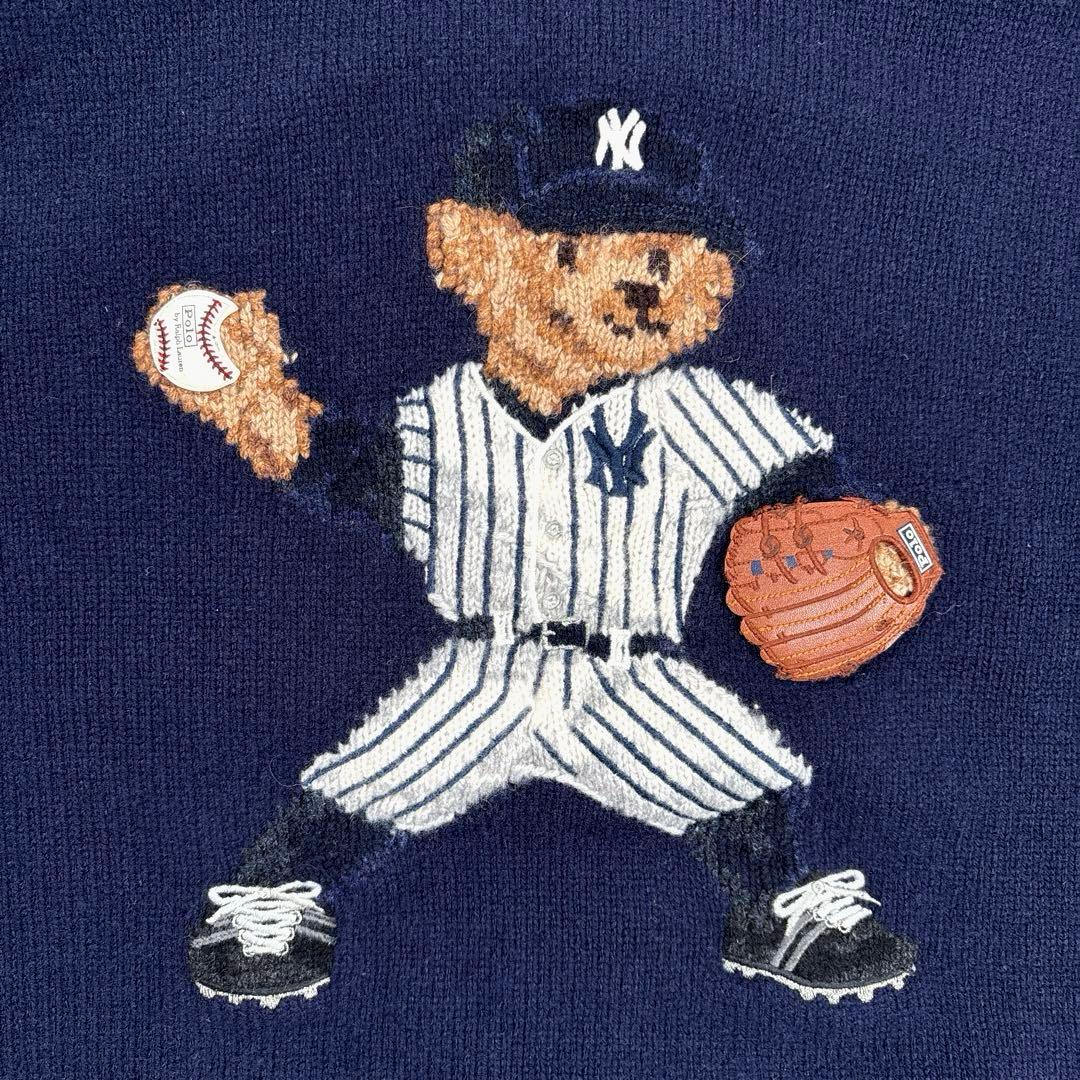 ✨MLBヤンキース✨ラルフローレン　ポロベア　ニット　セーター　ウール　紺　XL