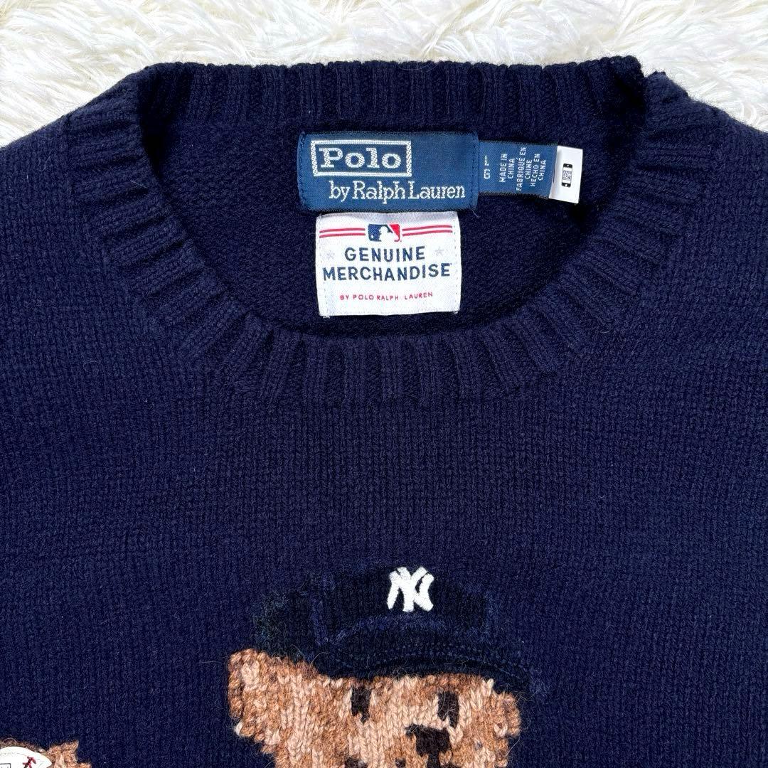 ✨MLBヤンキース✨ラルフローレン　ポロベア　ニット　セーター　ウール　紺　XL
