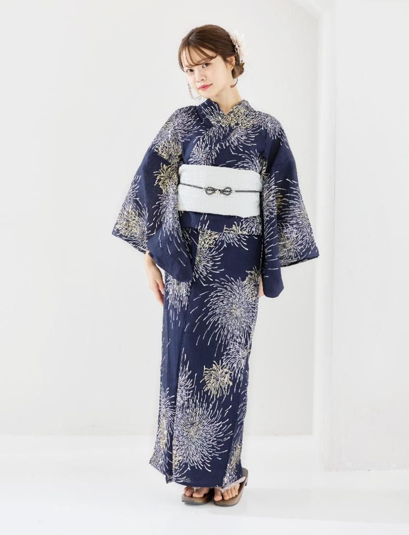 新品 浴衣 セット 浴衣セット ゆかた 大人 レディース 紺 花火 Y4-31