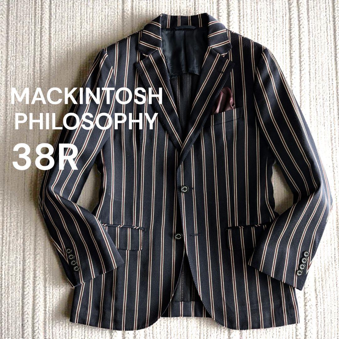 美品 マッキントッシュ ストライプ ウール綿混 テーラードジャケット ネイビー