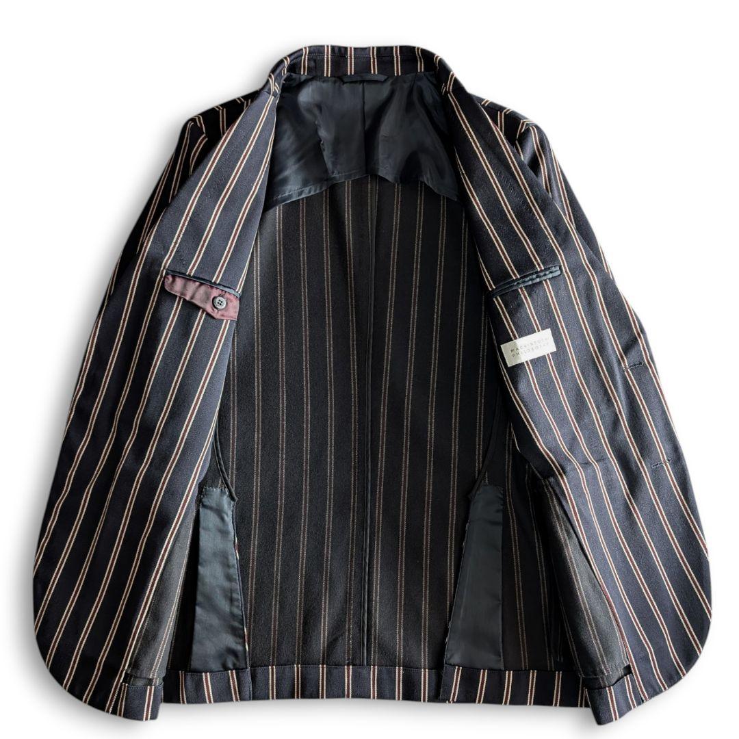 美品 マッキントッシュ ストライプ ウール綿混 テーラードジャケット ネイビー