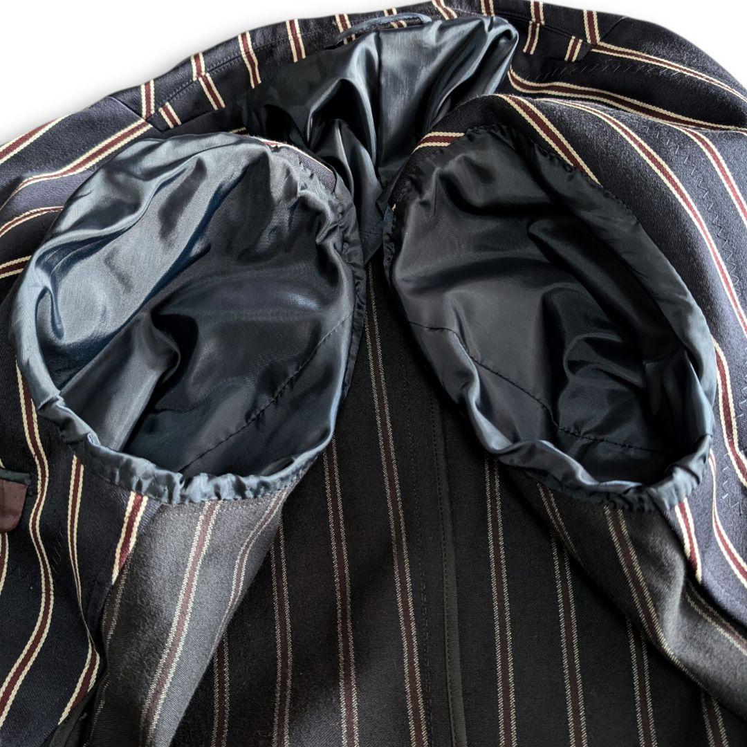 美品 マッキントッシュ ストライプ ウール綿混 テーラードジャケット ネイビー