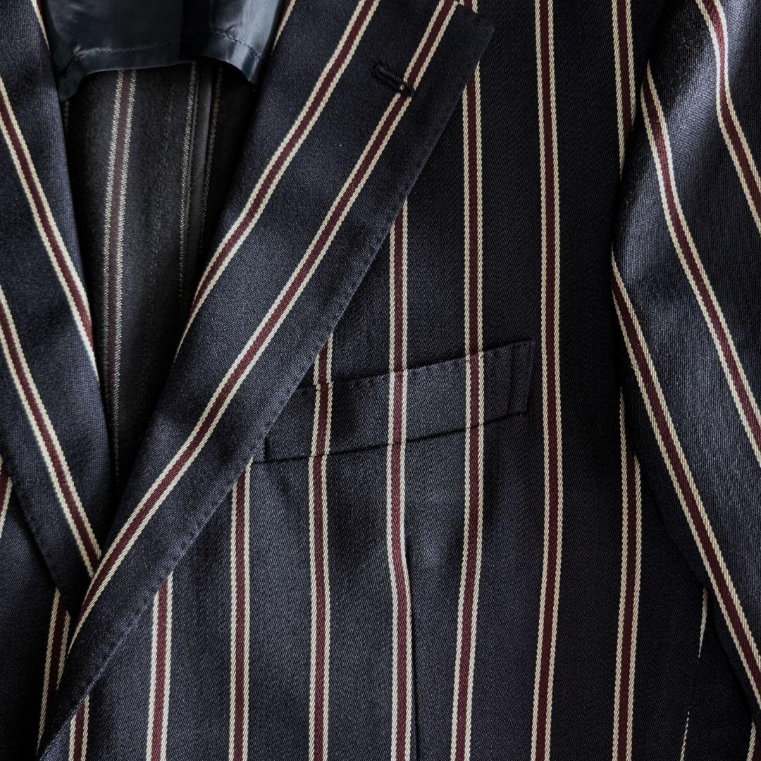 美品 マッキントッシュ ストライプ ウール綿混 テーラードジャケット ネイビー