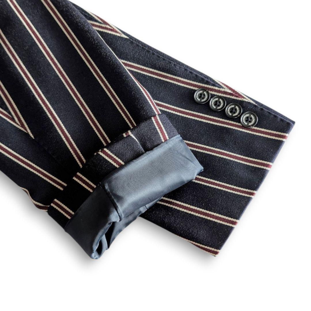 美品 マッキントッシュ ストライプ ウール綿混 テーラードジャケット ネイビー