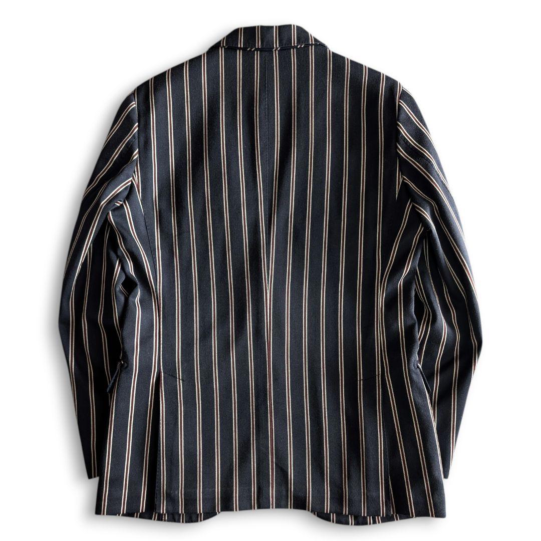 美品 マッキントッシュ ストライプ ウール綿混 テーラードジャケット ネイビー