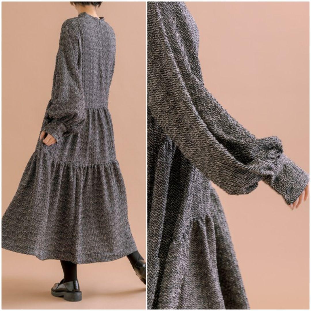 美品【イアパピヨネ スミスタイル】スタンドカラーティアードロングワンピース