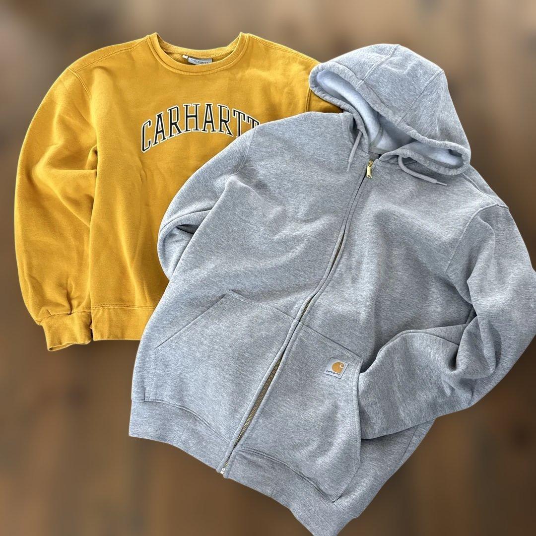 激安Carhartt グレー ジップアップパーカー & マスタード スウェット
