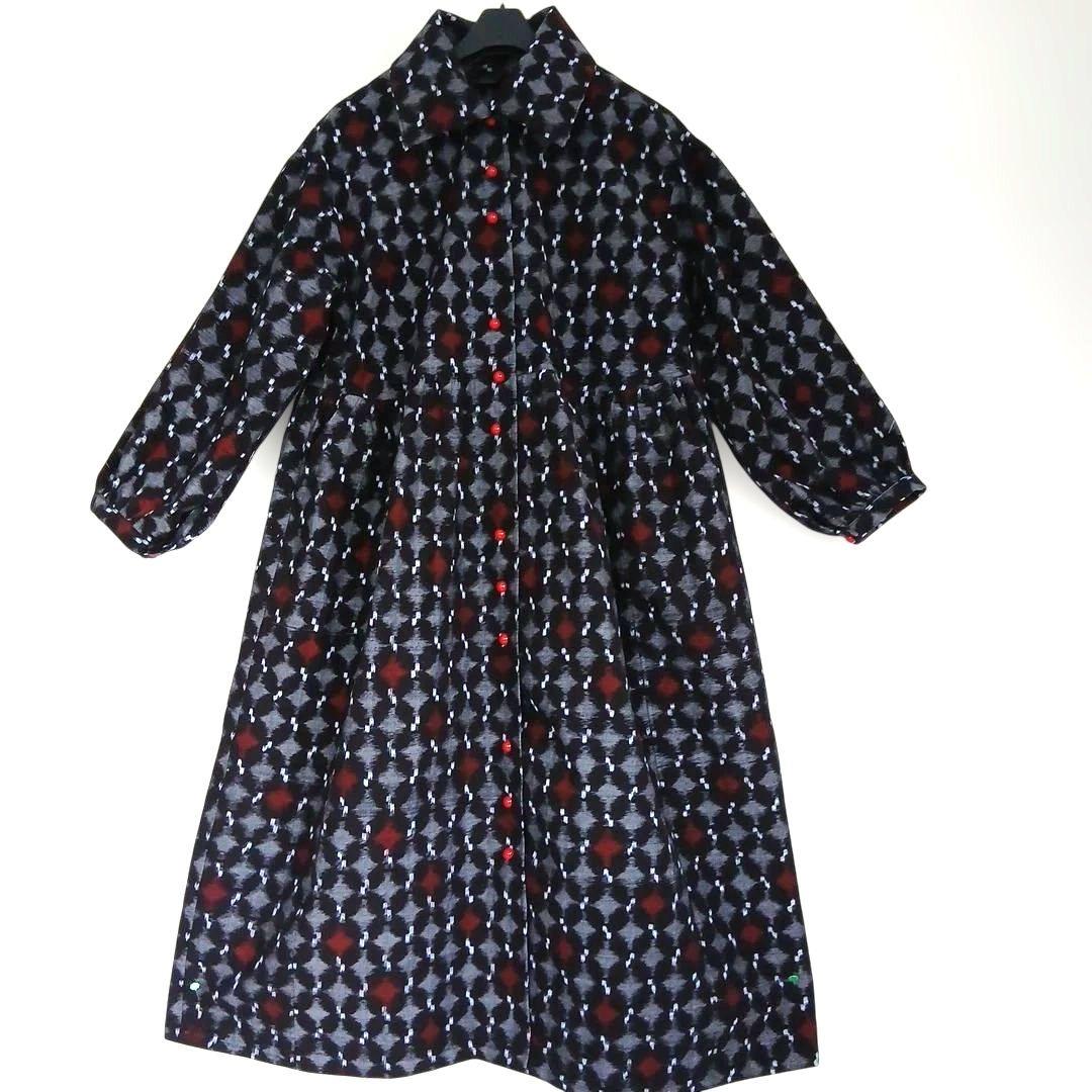 久留米絣ロングワンピース(衿外しできる)(コート兼用)