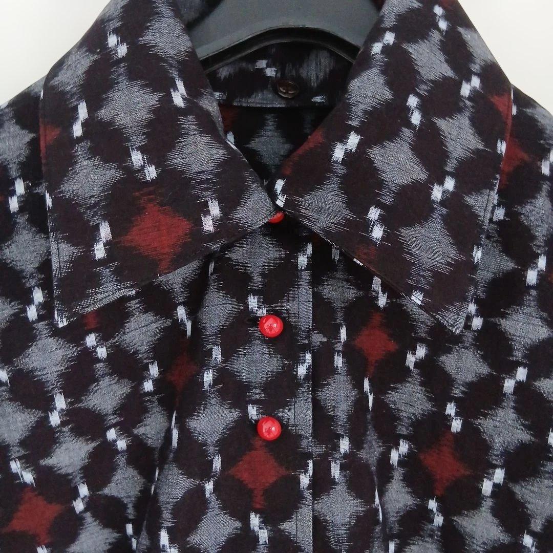 久留米絣ロングワンピース(衿外しできる)(コート兼用)