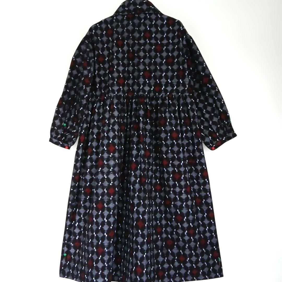 久留米絣ロングワンピース(衿外しできる)(コート兼用)