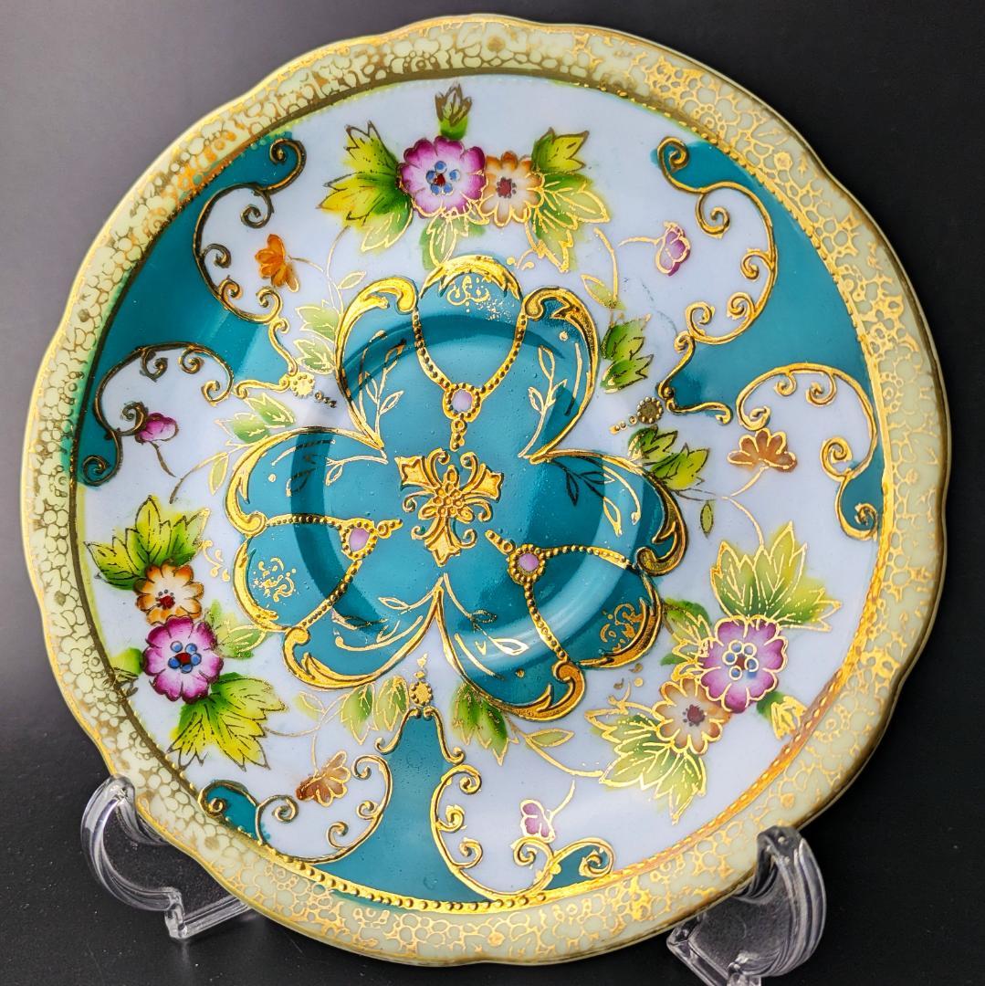 里帰り★佐治貿易 金彩金盛上草華紋様 ターコイズ カップソーサー