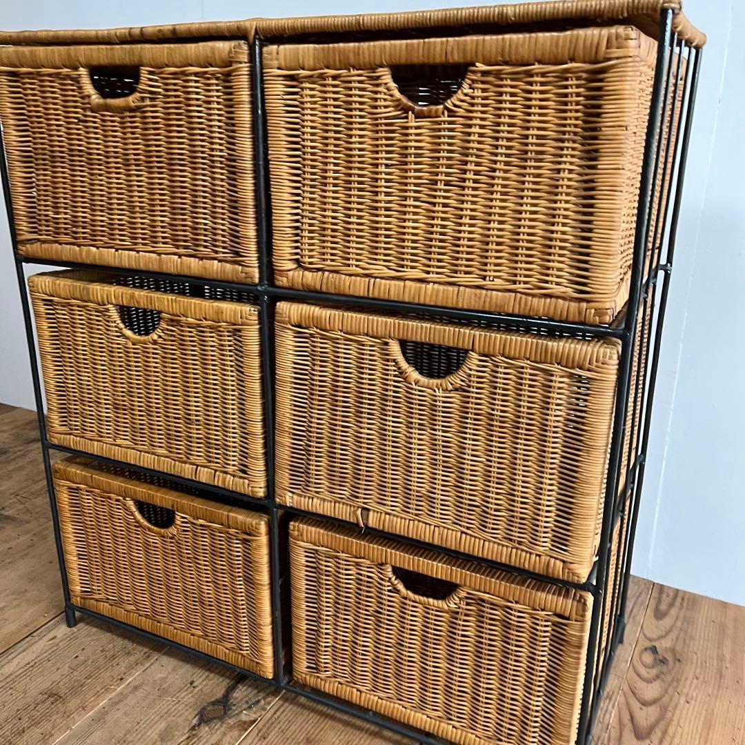 ラタン ランドリー チェスト 棚 アイアンフレーム