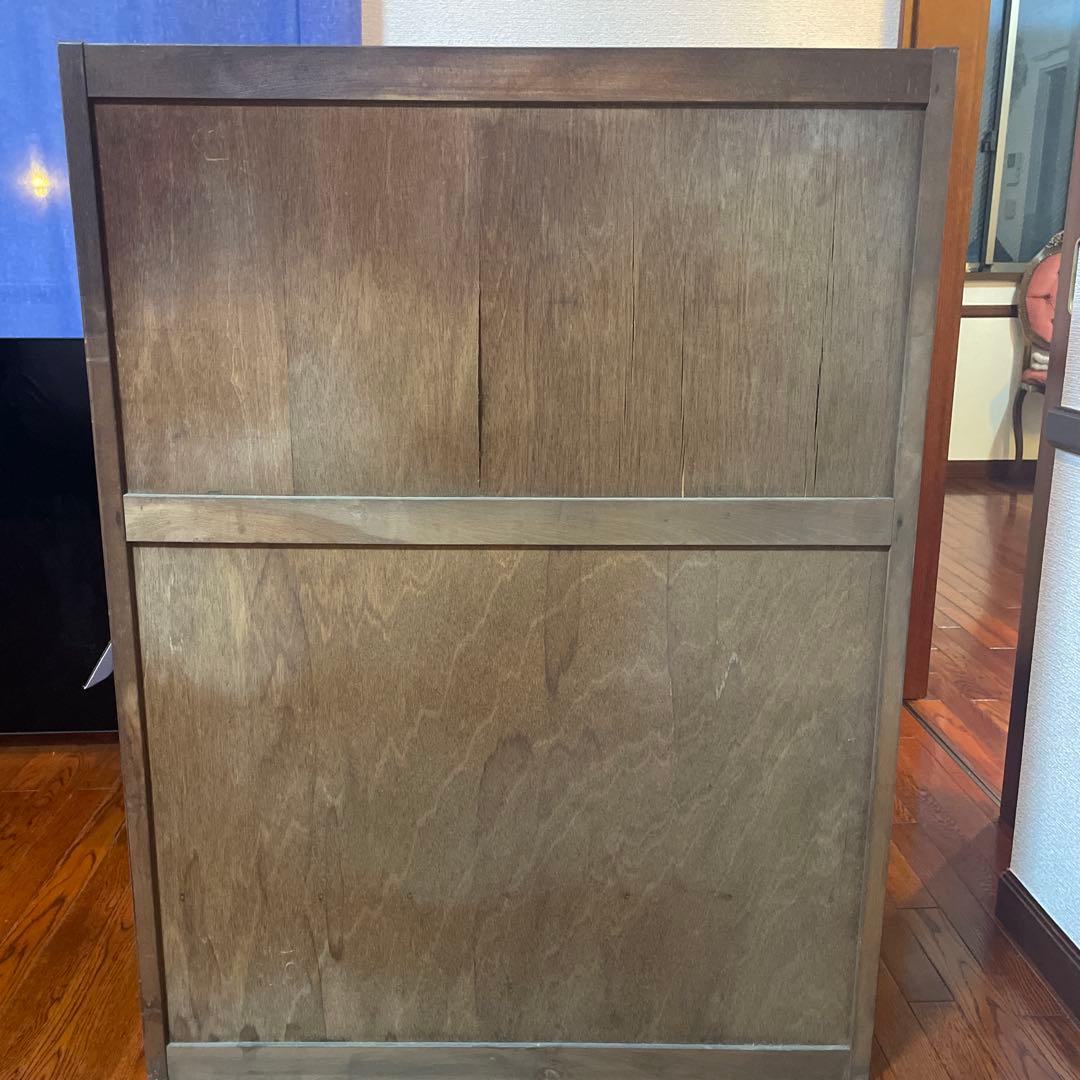 木製キャビネット 波型ガラス扉付き　古道具