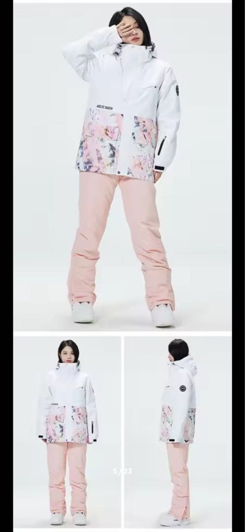 ARCTIC QUEENホワイト ピンク スノーボードウェア セット女性用
