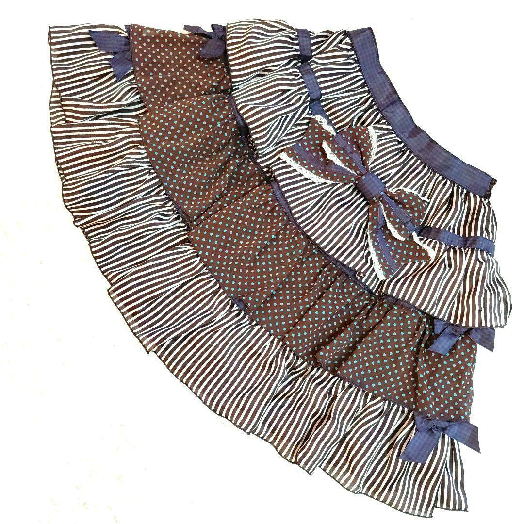 極美品✨BABY ミニスカートティアード ストライプ　ドット リボン フレア