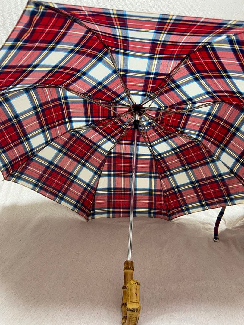 【トラディショナルウェザーウェアー 】バンブー折りたたみ晴雨兼用傘（チェック柄）