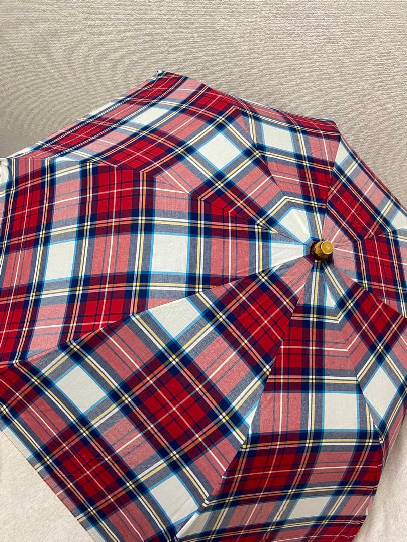 【トラディショナルウェザーウェアー 】バンブー折りたたみ晴雨兼用傘（チェック柄）