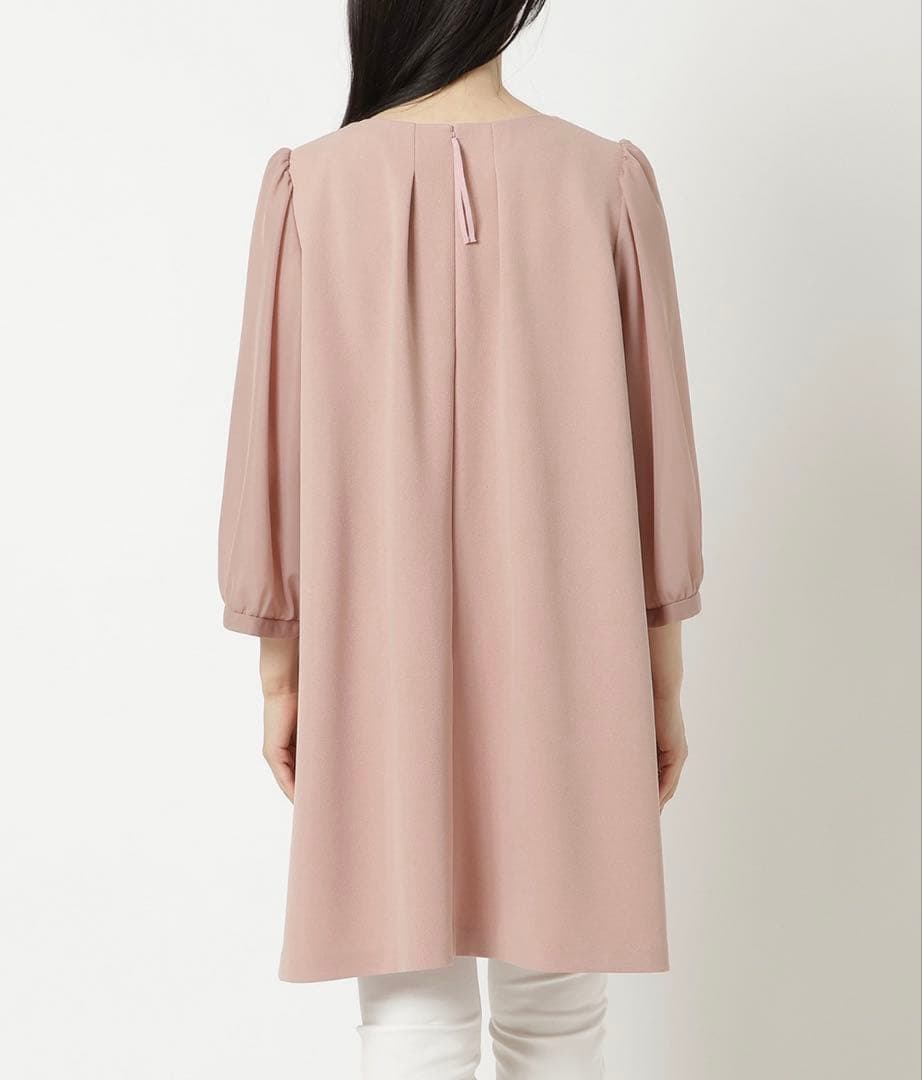 美品☆ローズティアラ胸元リボン風チュニックワンピース紺大きいサイズ46