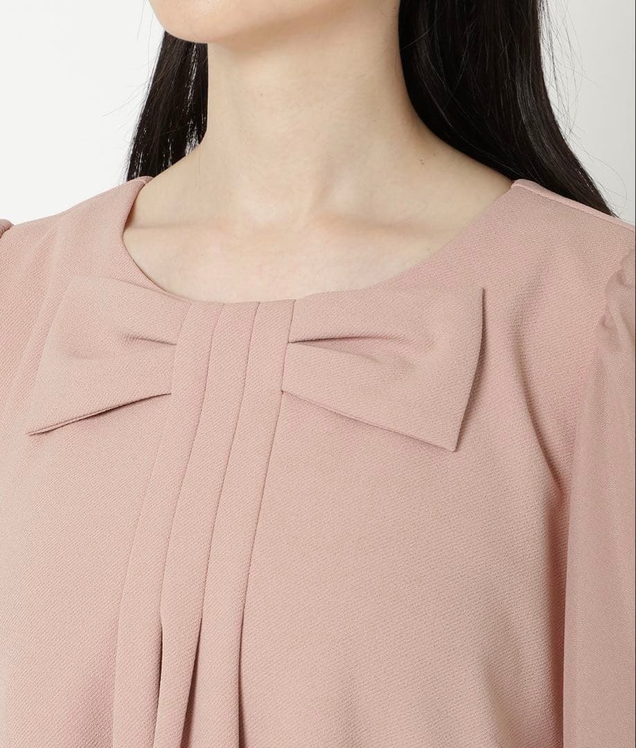 美品☆ローズティアラ胸元リボン風チュニックワンピース紺大きいサイズ46