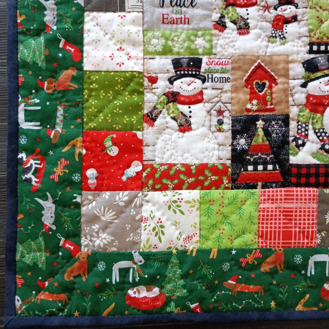 ❄スノーマン＆ワンちゃんサンタ2点おまとめタペストリー❄パッチワークハンドメイド