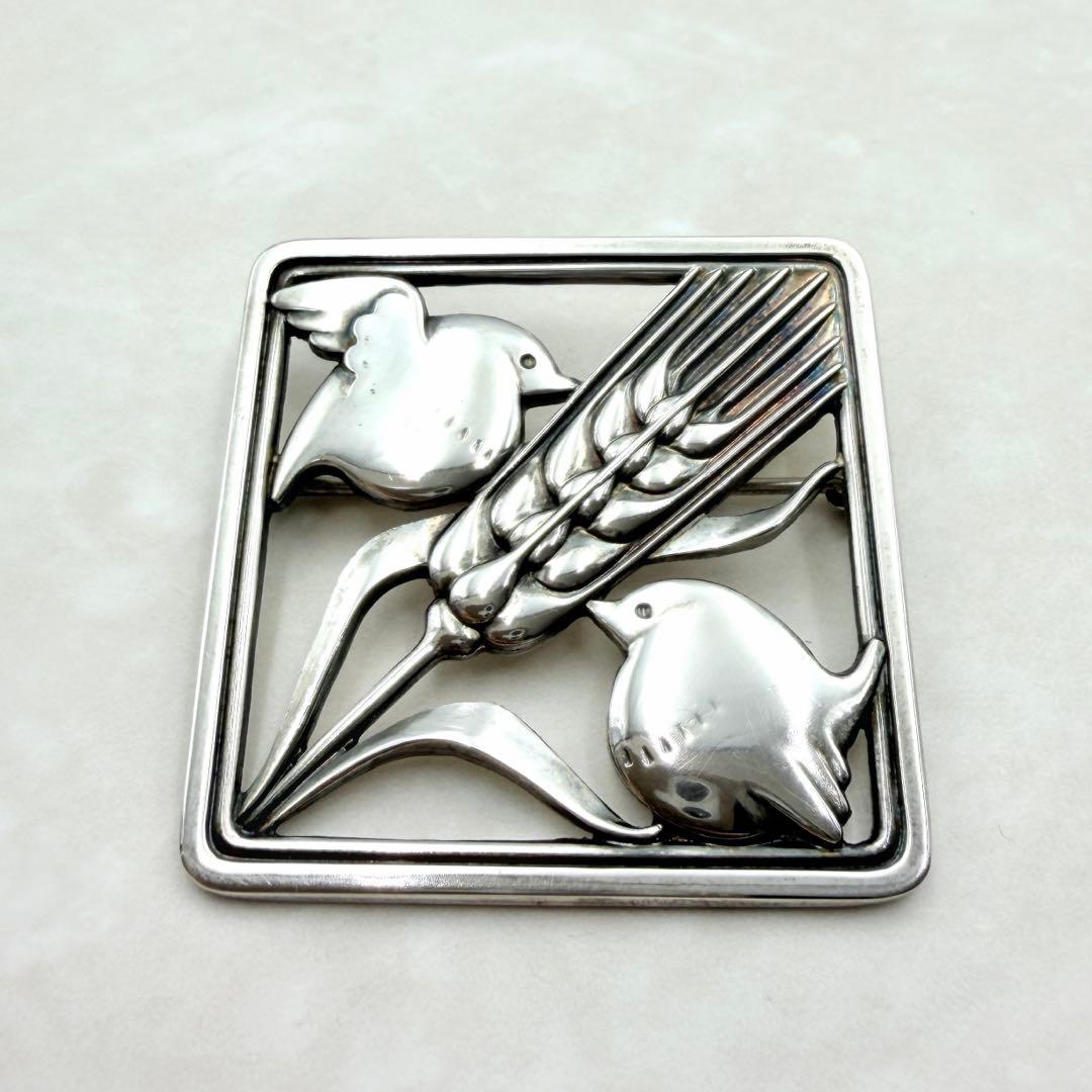 良品　ジョージジェンセン　ブローチ　小鳥と麦　鳥　麦　silver925 銀