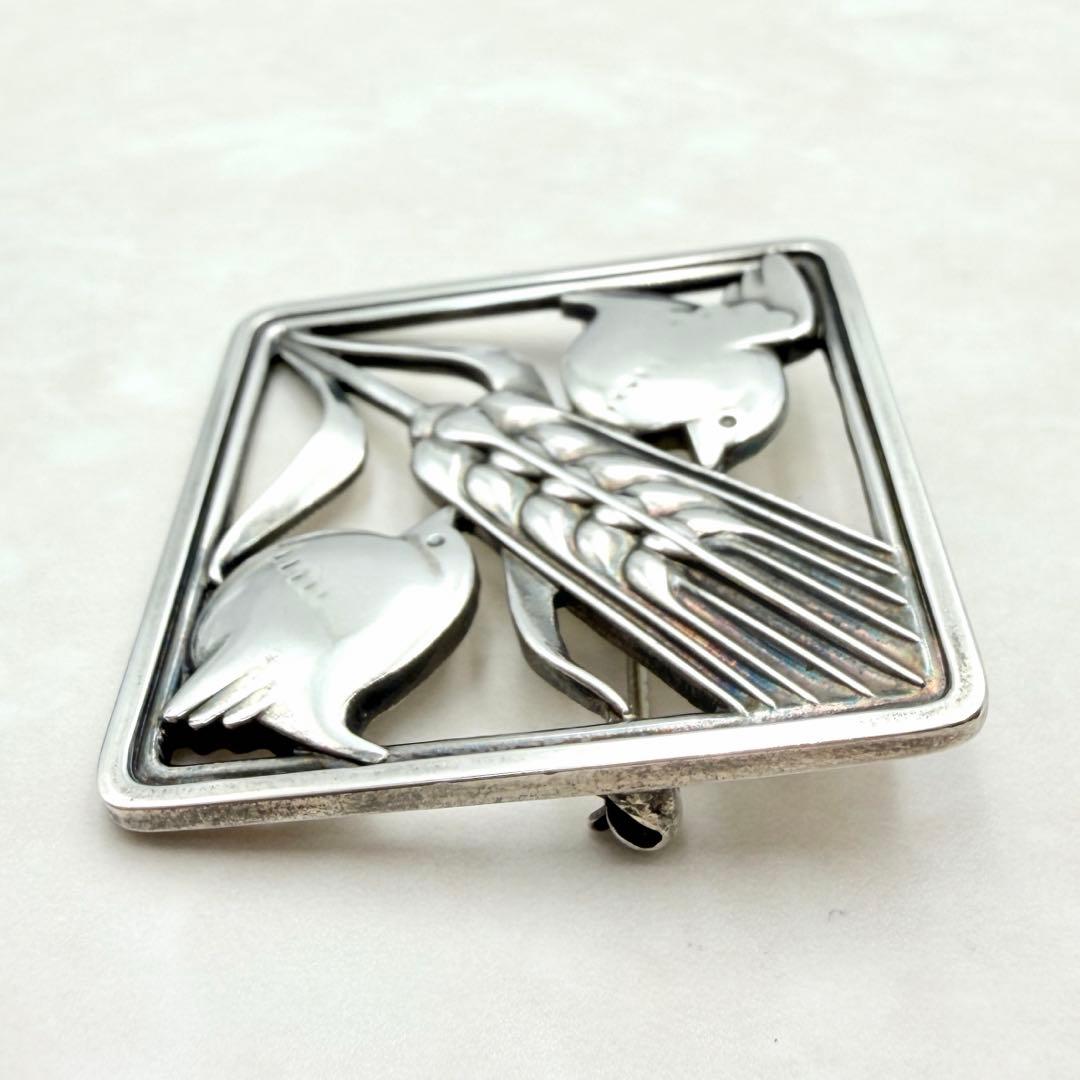 良品　ジョージジェンセン　ブローチ　小鳥と麦　鳥　麦　silver925 銀