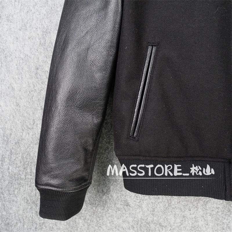 美品 スタジャン 袖革 中綿レザージャケット 牛革袖 本革 革ジャン M-5XL