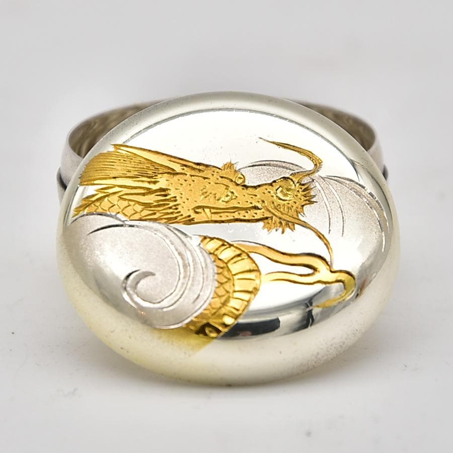 美品 純銀 ボンボニエール 香合 金象嵌 刻印 龍文様 辰 龍神様 共箱 48g