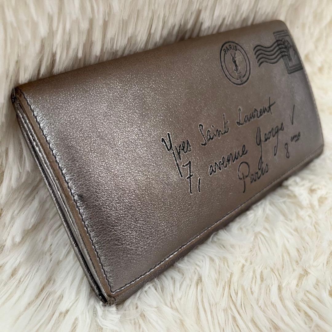 Yves Saint Laurent Yメール シルバー 長財布 ヴィンテージ