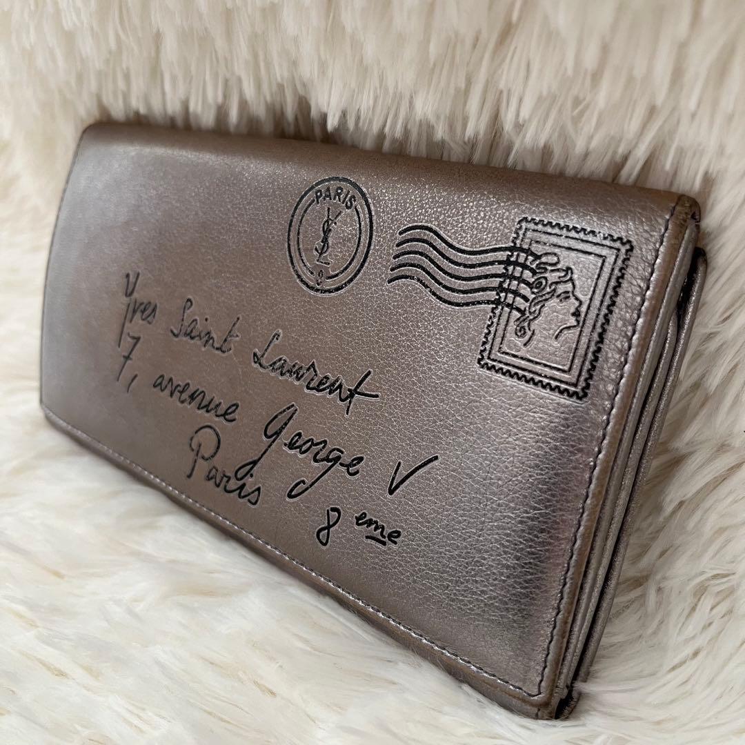 Yves Saint Laurent Yメール シルバー 長財布 ヴィンテージ