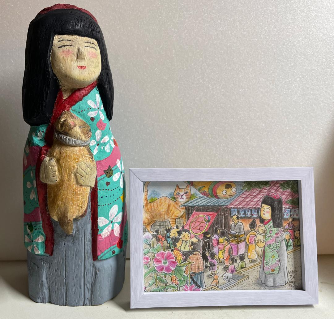 ま*み様 木製オリジナルこけしとオリジナル絵画セット（by ShuzSaya/絵