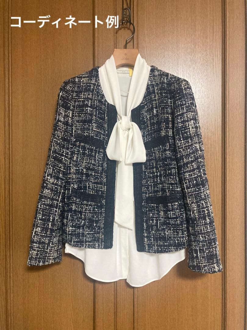 BEIGE, ベイジ　ツィード　ノーカラージャケット　スカート　6　ネイビー
