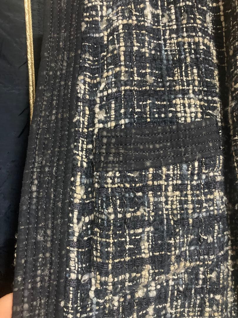 BEIGE, ベイジ　ツィード　ノーカラージャケット　スカート　6　ネイビー