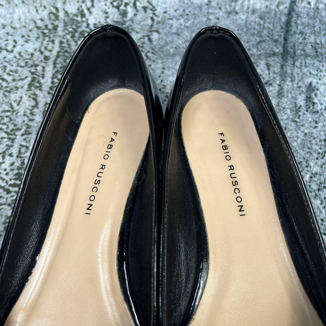 美品 ファビオルスコーニ フラットパンプス バックル エナメル ブラック